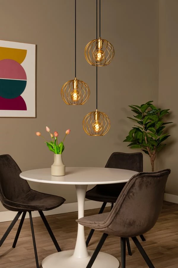 Lucide DANZA - Pendant light - Ø 50 cm - 3xE27 - Matt Gold / Brass - atmosphere 1
